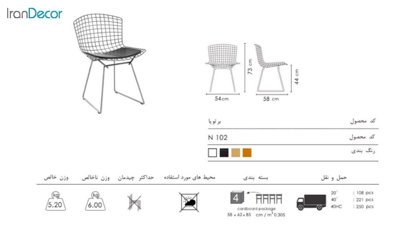 تصویر صندلی برتویا رنگی مدل N102 از صنایع نظری