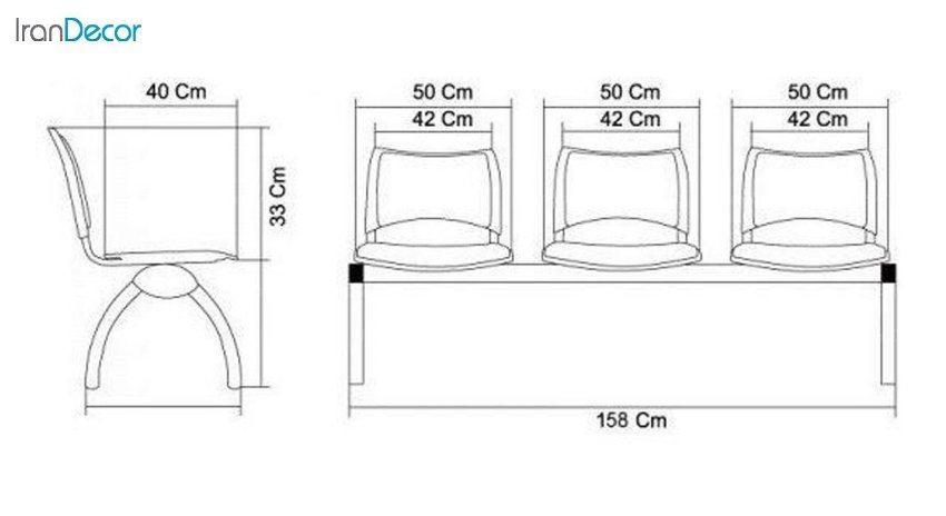 تصویر صندلی انتظار سه نفره نظری مدل اسمارت کد p823