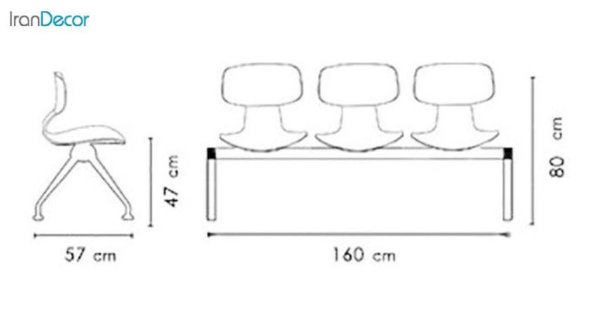 تصویر صندلی انتظار سه نفره نظری مدل یوگو کد 402