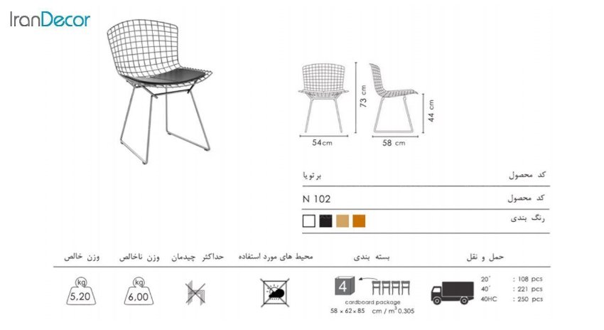 تصویر صندلی نظری مدل برتویا بدون تشک کد N102