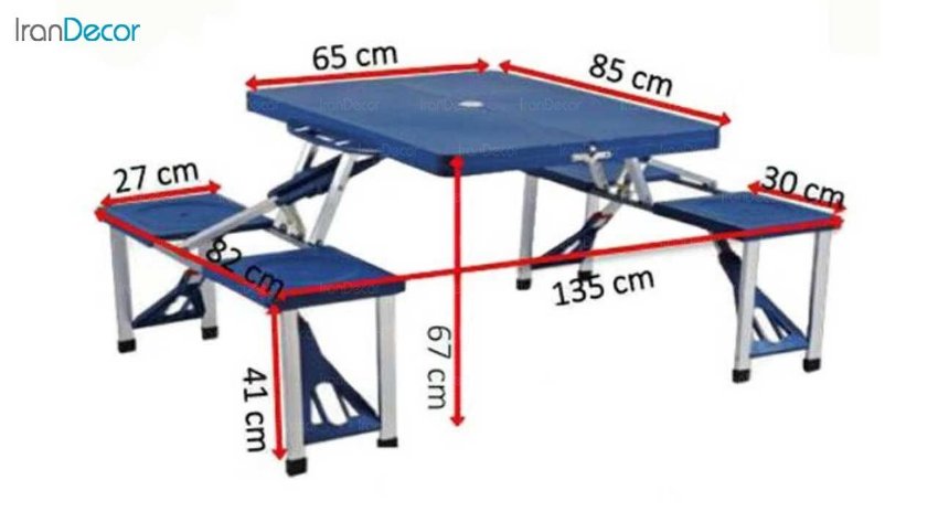 تصویر ابعاد میز و صندلی تاشو 4 نفره مدل کمپینگ 