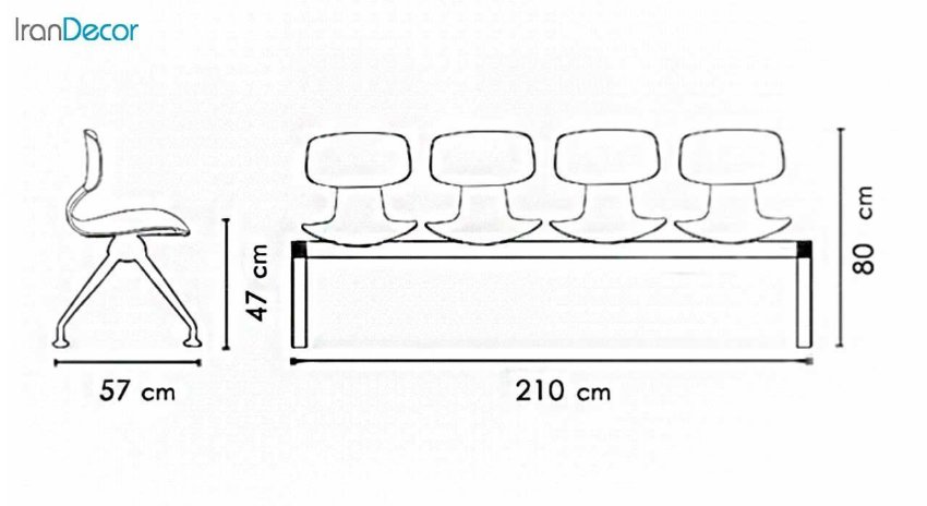 ابعاد صندلی انتظار چهار نفره نظری مدل یوگو کد 402